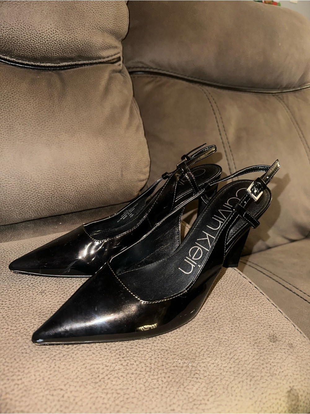 Calvin Klein Black Patent Pointed Slingback Pumps